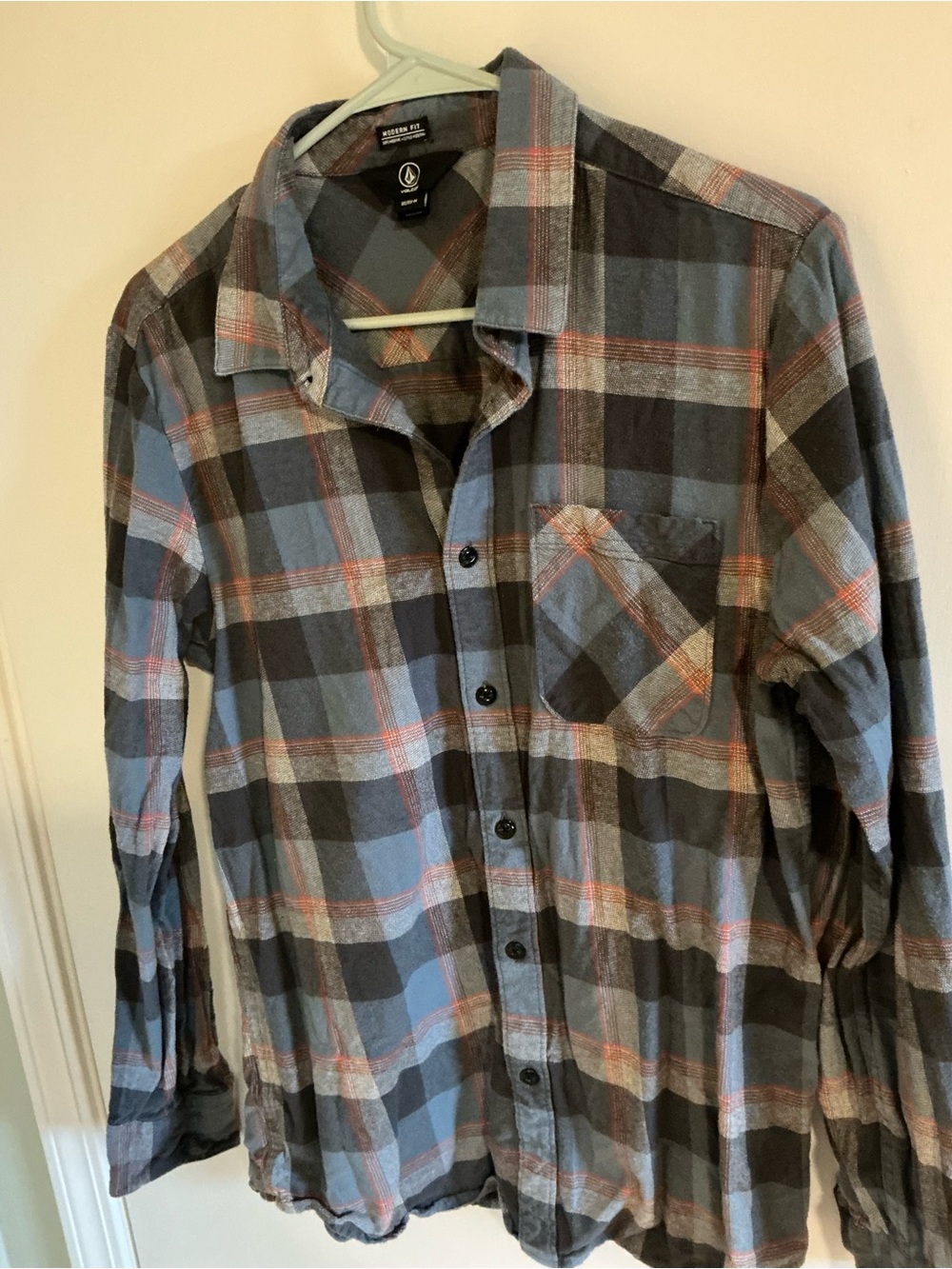 Soft Cotton - Volcom Blue Gray Plaid Button-Down Shirt